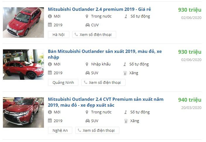 giá xe Mitsubishi Outlander 2.4 đời 2019 hiện chỉ còn 930 - 940 triệu đồng. 1