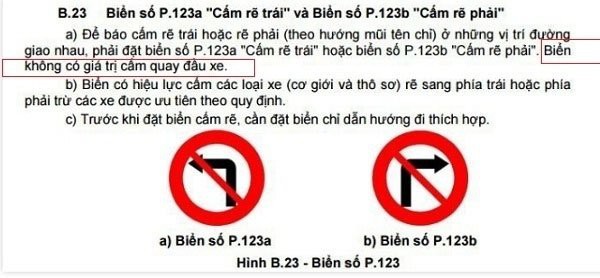 Biển cấm rẽ trái và rẽ phải, tài xế vẫn được phép thực hiện quay đầu xe.