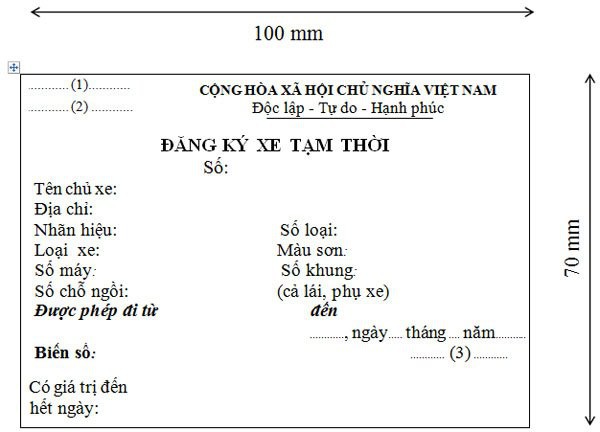 Giấy đăng ký xe tạm thời có giá trị tối đa đến 30 ngày.