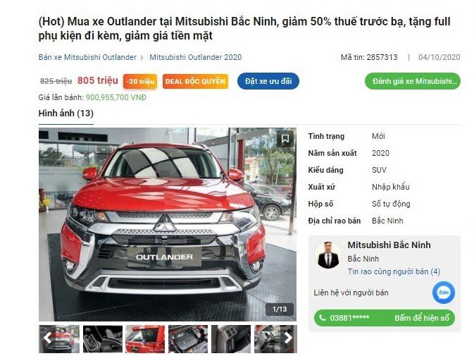 Mitsubishi Outlander 2020 bản 2.0 CVT giảm 20 triệu đồng 1