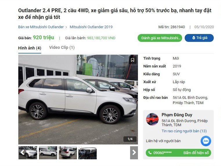 Mitsubishi Outlander 2020 bản 2.4 CVT Premium giảm 180 triệu đồng 1