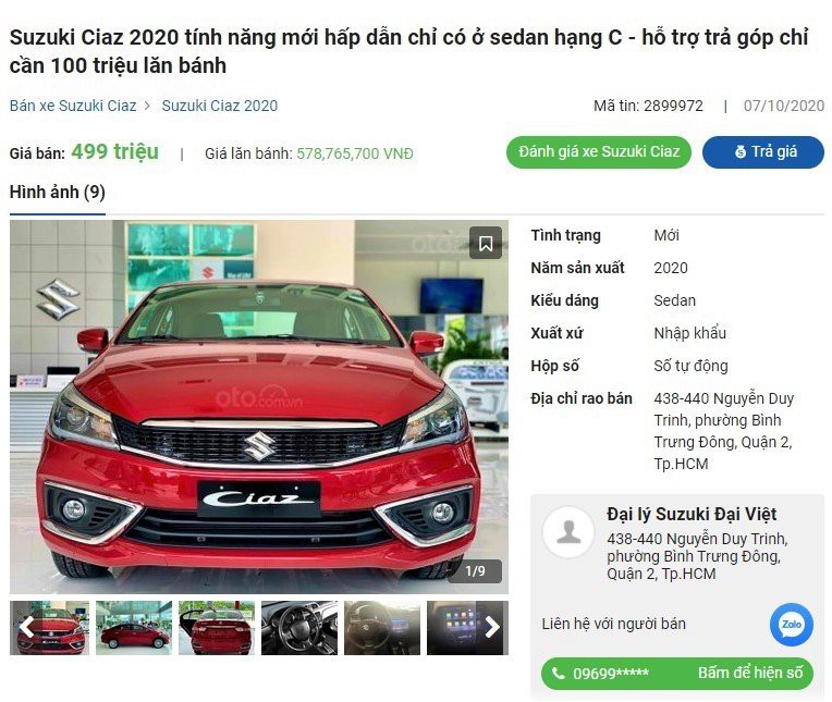 Suzuki Ciaz 2020 giảm 30 triệu đồng tại đại lý 1