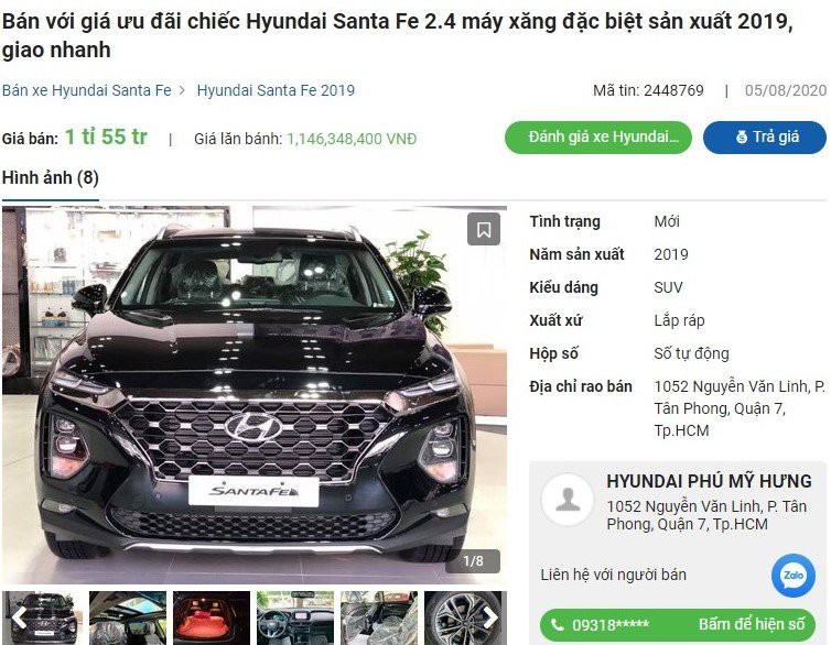 Hyundai Santa Fe 2019 giảm giá mạnh tại đại lý 1