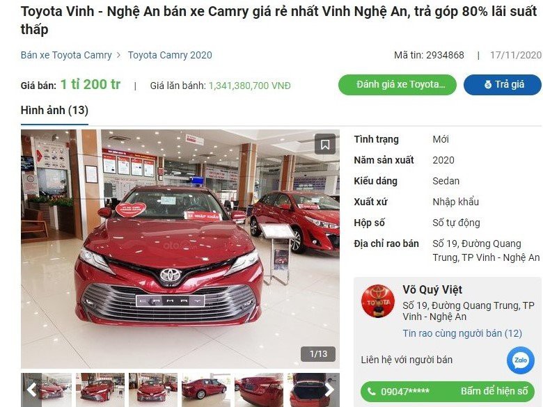 Toyota Camry 2020 giảm 35 triệu đồng tại đại lý a2