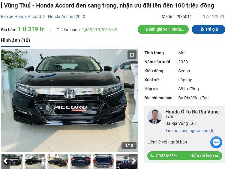 Honda Accord giảm giá mạnh tại đại lý 1