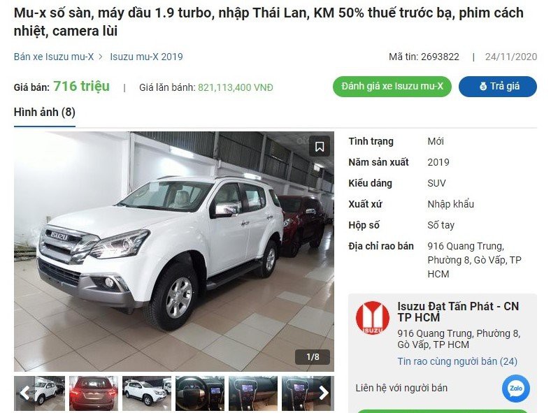 Isuzu mu-X giảm giá tại đại lý a1