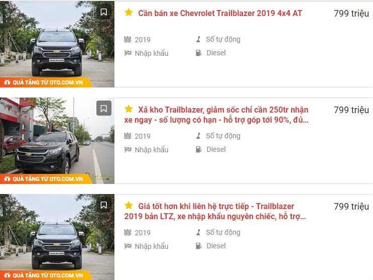 Chevrolet Trailblazer 2019 giảm giá hấp dẫn tại đại lý 1