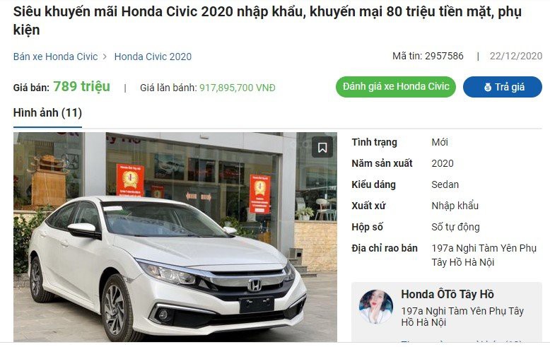 Honda Civic 2020 chốt giá từ 19750 USD