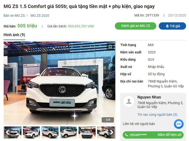 MG ZS 2020 giảm giá tại đại lý a2