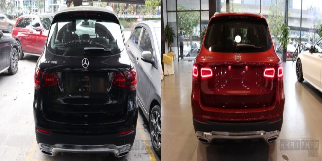 Đuôi xe Mercedes-Benz GLC 200 bên trái và GLC 200 4Matic 2020 bên phải