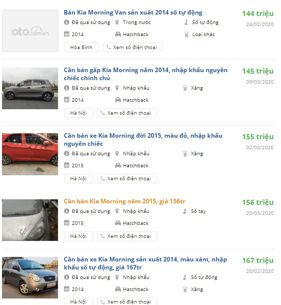 Rao bán xe Kia Morning cũ đời 2014-2016. (Ảnh chụp màn hình Oto.com.vn)