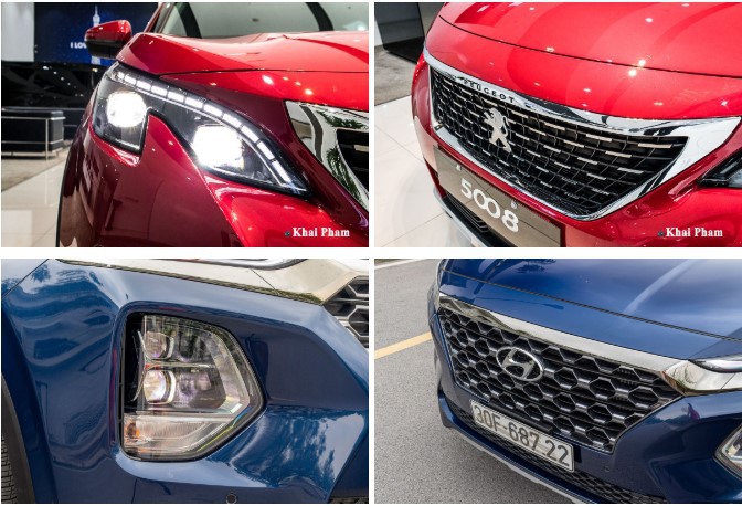 Trang bị đầu xe Peugeot 5008 và Hyundai Santa Fe 2020.