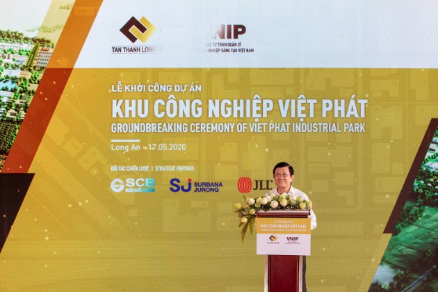 Lễ khởi công dự án khu công nghiệp Việt Phát có sự tham dự của nguyên Chủ tịch nước Trương Tấn Sang. Ảnh: Tạp chí Nhà Quản Lý.