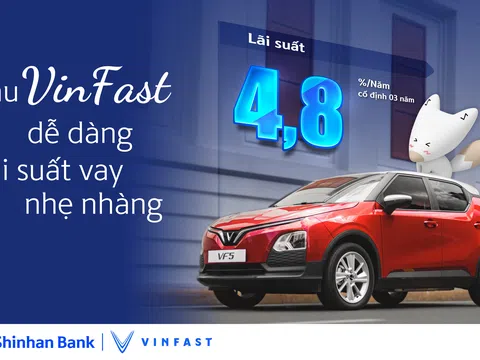 Ngân hàng Shinhan ưu đãi vay mua ô tô điện VinFast chỉ từ 4,8%/năm