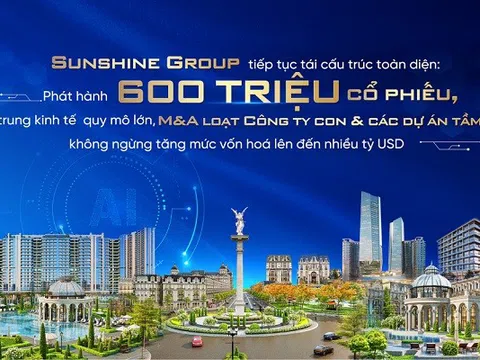 Sunshine Group sau tái cấu trúc: Vốn hoá đứng thứ 2 lĩnh vực BĐS, lợi nhuận cả năm ước đạt 14,000 tỷ, vượt xa mục tiêu của ĐHCĐ