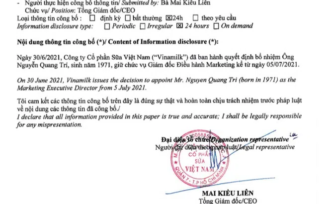 Vinamilk bổ nhiệm Giám đốc Điều hành Marketing mới