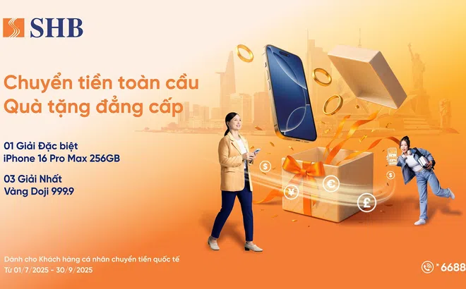 Cơ hội trúng iPhone 16 Pro max & vàng 999.9 khi chuyển tiền quốc tế tại SHB